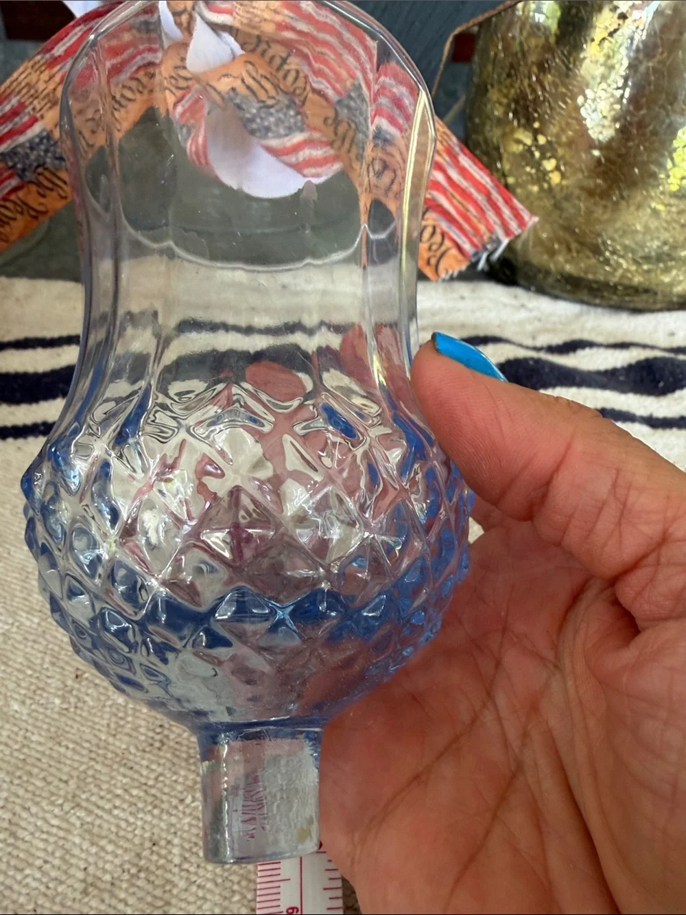 Translucent Blue Glass Accent Vase with Textured Base